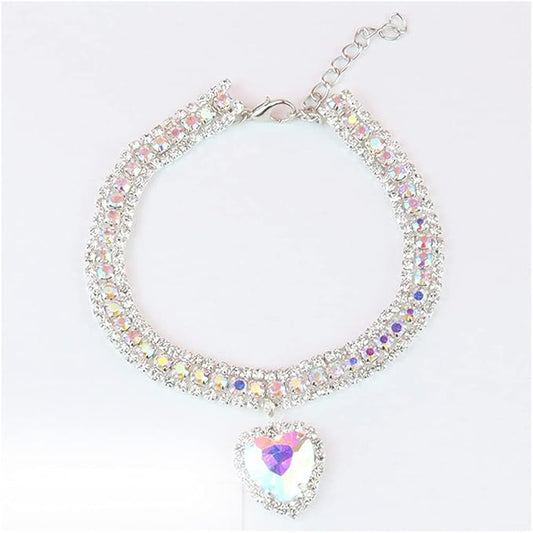 Pet Collar Accessories Cat and Dog Collar Love Pendant Three Row Diamond Necklace Adjustable Collar (7.8-9.8IN)