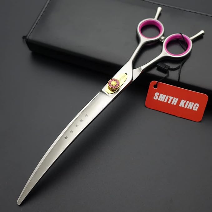 Professional Dog Grooming Shears Set Dogs Straight & thinning & Curved scissors & chunkers Scissorswith comb in 1 Set for Right-handed & Left-handed (8.0 Silvery right-handed)