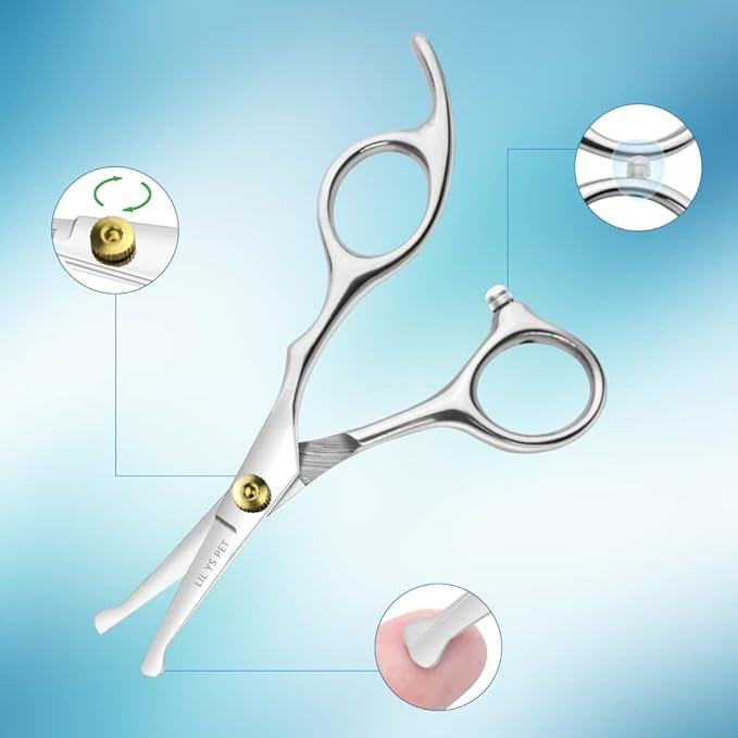 LILYS PET 5.0" Right-Handed Round-Tip Pet Grooming Scissors, Stainless Steel Small Ball Tip for Nose, Ear, Face, Paw Hair for Dogs and Cats