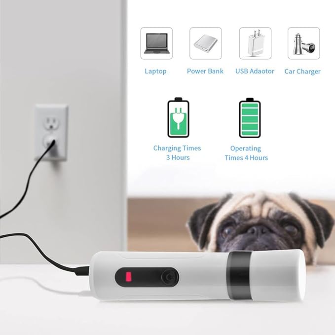 Heusom Silent Groom Pro Nail Grinder, Heusom Dog Nail Trimmer, Rechargeable USB Charging Pet Nail Grinder, Electric Dog Nail Clippers Pet Paws Grooming Smoothing Tool, 2 Grinding Heads