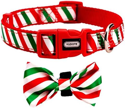 Christmas Festival Dog Collar, Stripe Pattern, Removable Bowtie, for Small Dog, Neck 8"-12.5", Width 5/8". (Small, Stripes)