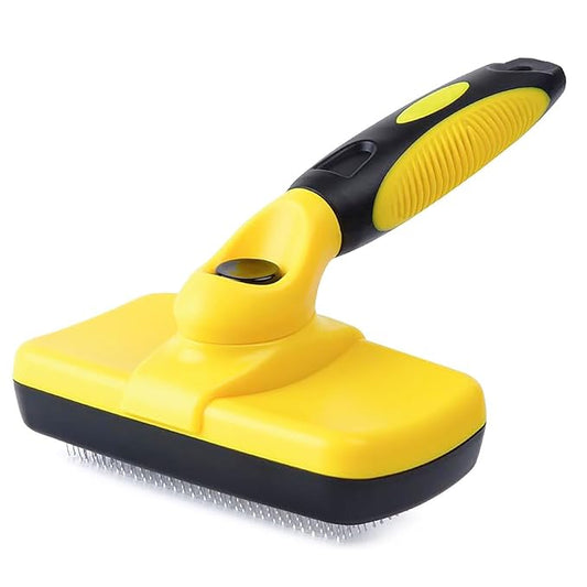 YINGFAN Self Cleaning Slicker Dog Brush for Shedding, Pet Friendly Dog Brushes for Grooming, Deshedding Dog Brush for Long Haired and Short Haired Dogs (Yellow)