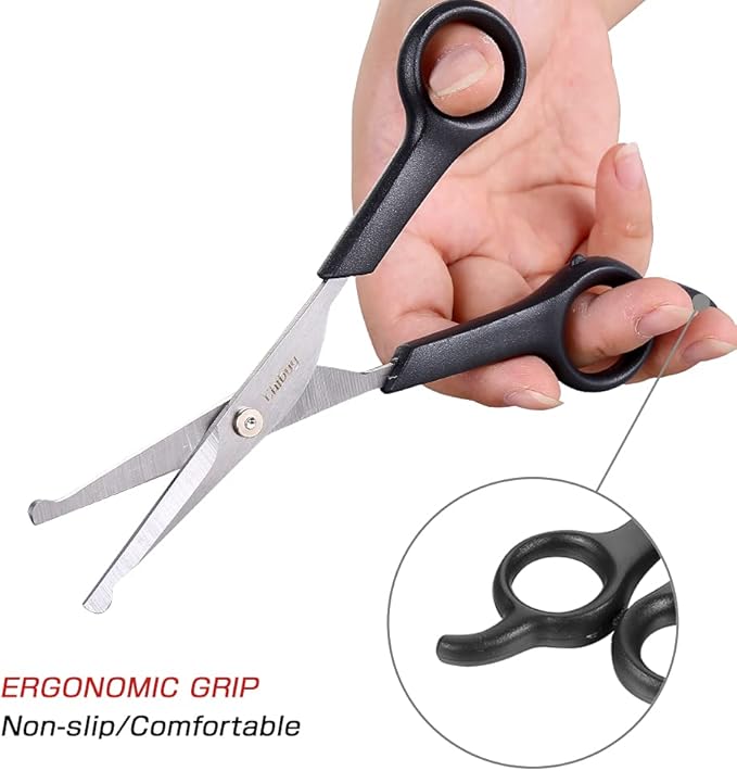 Chibuy Dog Grooming Scissors set with Safety Round Tips Stainless Steel Dog Eye/Face Cut Shears, Home Professional Pet Grooming Scissros Kit for Dogs,Cats and furry Animals, 6.7"- Pack of 2