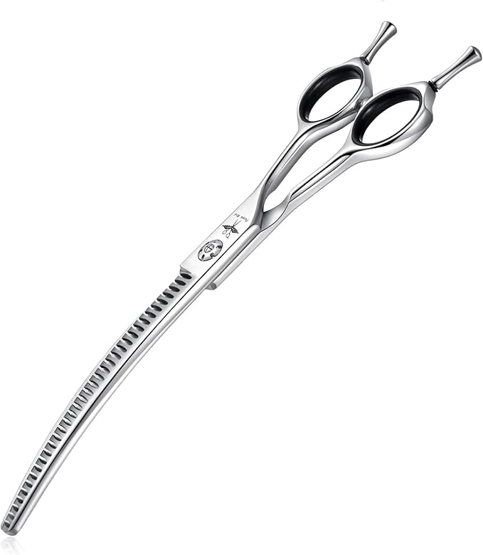 PURPLEBIRD 7 Inch Downward Curved Dog Grooming Scissors Pet Thinning Texturizing Shears Professional Safety Blunt Tip Trimming Shearing for Dogs Cats Face Paws Limbs Japanese Stainless Steel Silver