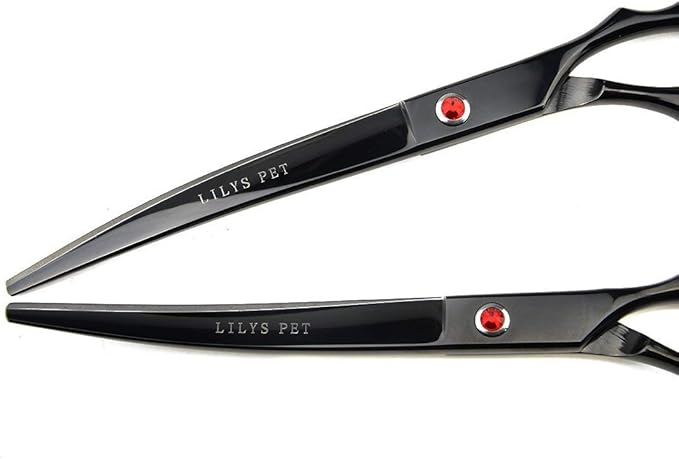 LILYS PET Professional PET DOG Grooming Coated Titanium scissors suit Cutting&Curved&Thinning shears (7.0 inches, Black)…