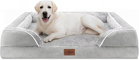 Jumbo Dog Bed for Extra Large Dogs, Waterproof Orthopedic Jumbo Breed Dog Bed, PV Washable Dog Sofa Bed with Removable Cover & Non-Slip Bottom(Jumbo,Grey White)