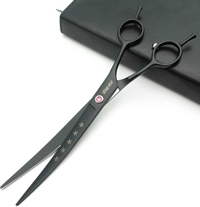 Kingstar 8.0in. Matt Black Professional Pet Grooming Scissors Set,Straight & Thinning & Curved Scissors Set with Comb,Dog Grooming,A559