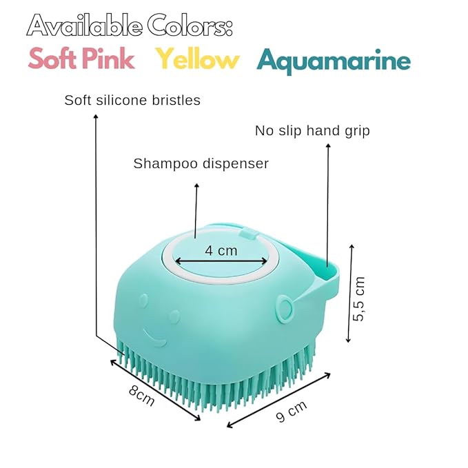 Silicone Pet Grooming Brush with Shampoo Dispenser - Dog, Cat, and Puppy Massage Brush for Bath Time
