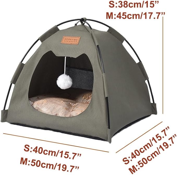 Cute Cat Teepee Cave, Cat Tent Foldable Indoor Outdoor with Thick Mat,Puppy Bed Tent,Bunny Pet Tent Teepee,Portable Dog House Teepee Tent, Cat Bed,Dog Bed Tent,Puppy Bunny,Pet Tent Teepee (O, S)
