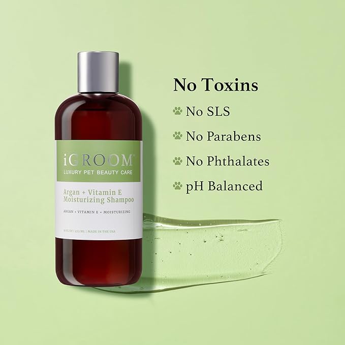 iGroom Argan+Vitamin E Dog Shampoo, Groom Like a Professional, Enhanced Cleaning Power, Reccommended pH Balance, Made in USA, 16 oz