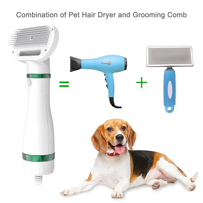 COLORCORAL Pet Hair Dryer Brush, White, Safe for All Hair Types, Flexible Stainless Steel Bristles, 3 Temperature Settings, 300W, Unisex Hair Brush for Small & Medium Dogs & Cats