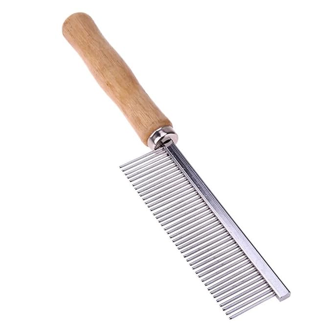 Silver Dog and Cat Combs For Grooming Long Haired Cats and Dogs - Pet Dog Cat Comb Stainless Steel Pin Teeth Wooden Handle Grooming Fur Hair Brush - Comb Removes and Prevents Matted Fur，Grooming