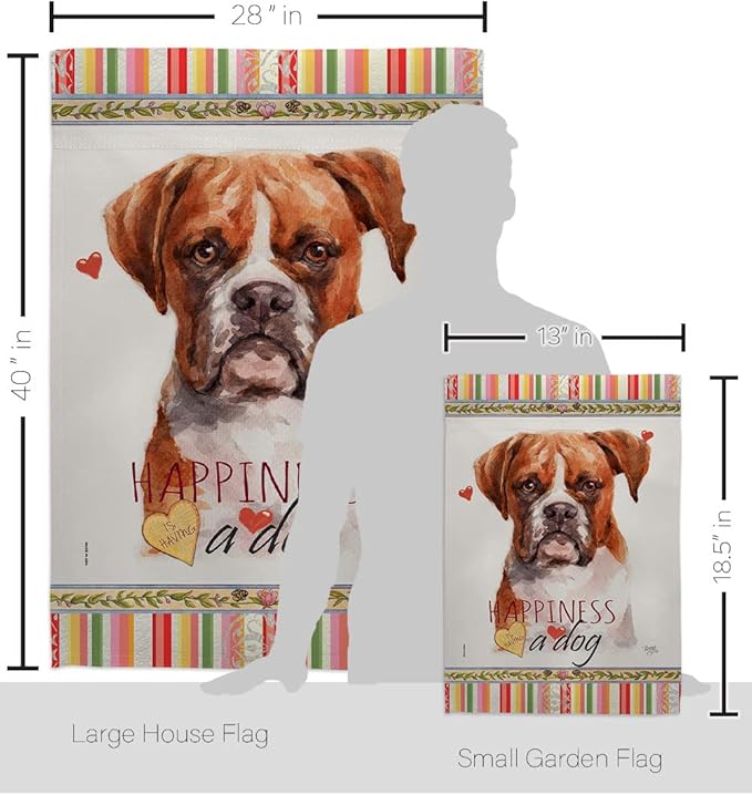 Breeze Decor Boxer Happiness Garden House Flag Kit Dog Puppy Spoiled Paw Canine Fur Pet Nature Farm Animal Creature Decoration Banner Small Yard Gift Double-Sided, Made in USA