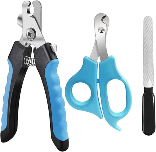 Pet Nail Clippers and Trimmers Set Safety Guard to Avoid Over Cutting Razor Sharp Blades Grooming Tool for All Small Large Dog Cat (Blue/Black)