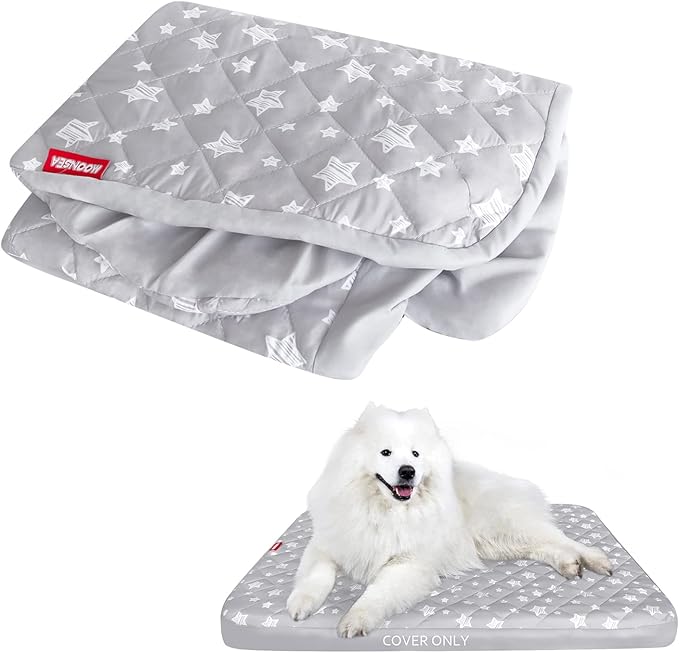 Dog Bed Covers Replacement Washable Pet Hair Easy to Remove, Waterproof Dog Bed Covers Noiseless Quilted, Pet Bed Cover Lovely Grey Star Print, Puppy Bed Cover 32x44 Inches, for Dog/ Cat, Cover Only