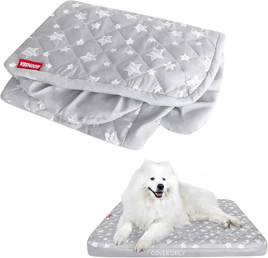 Dog Bed Covers Replacement Washable Pet Hair Easy to Remove, Waterproof Dog Bed Covers Noiseless Quilted, Pet Bed Cover Lovely Grey Star Print, Puppy Bed Cover 32x44 Inches, for Dog/ Cat, Cover Only