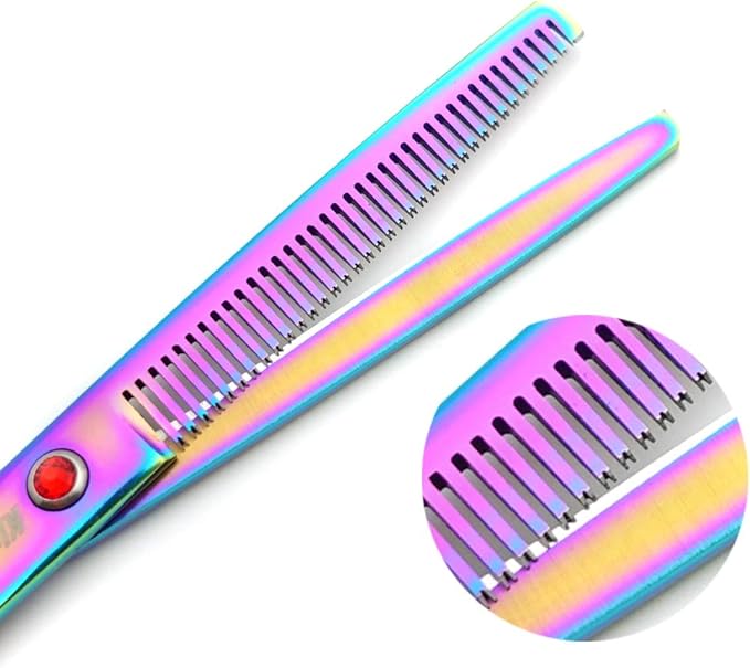 7.0in Titanium Professional Pet Grooming Scissors Set,Straight & Thinning & Curved Scissors 3pcs Set for Dog Grooming,A349 (Rainbow)