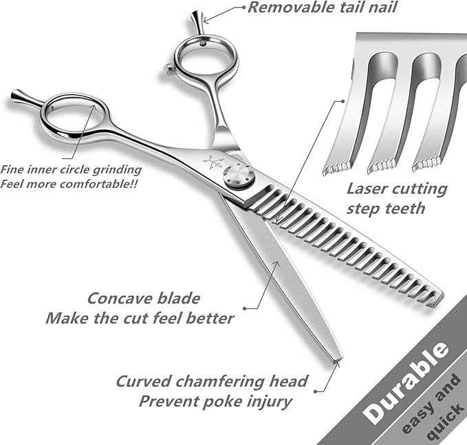 High-end Professional Dog Grooming Thinning Scissors Teeth Blending Shears Pet Texturizing Thinner Blender Shears 7 Inch Extremely Sharp Stainless Steel Alloy For Cat Horse And Other Animals