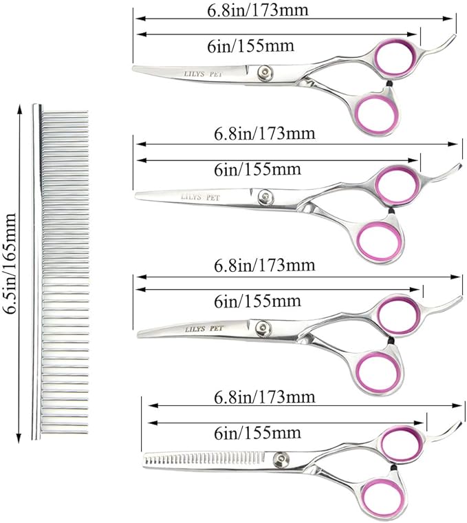 LILYS PET Professional PET DOG Grooming scissors suit,Cutting&Curved&Thinning shears (6.0")
