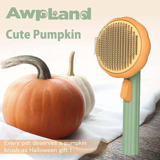 Cat Brush with Release Button, Pumpkin Cat Comb for Long or Short Haired Cats Dogs Rabbits, Skin Friendly Deshedding Grooming Tool for Gently Removes Loose Fur Undercoat