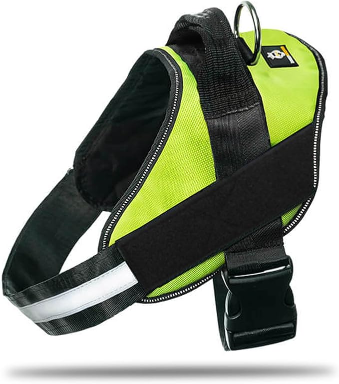Non Pull Dog Harness with Patch Panels and Handle, Adjustable, Reflective, No Choke, Heavy Duty Easy On Service Dog Vest Harnesses for Medium Large Small Sized Dogs - Green, M