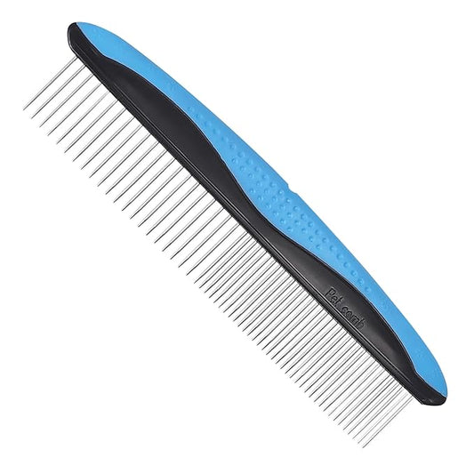 Pet Comb for Dogs and Cats - 2-in-1 Design with Wide & Narrow Teeth, Stainless Steel Round Ends for Safe Detangling, Non-Slip Handle, Removes Knots, Mats, Tangles, and Loose Fur