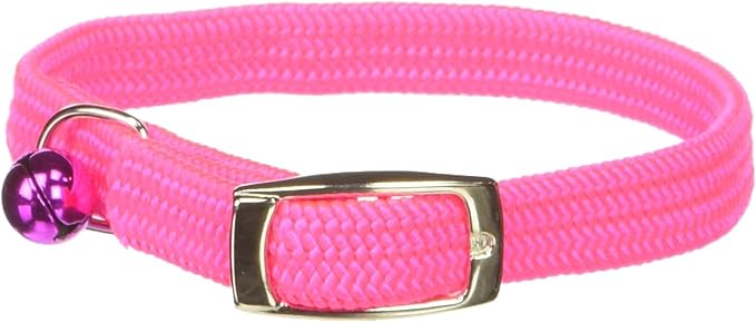 Kool Kat Elastic Cat Safety Collar with Bell, Neon Pink, 10"