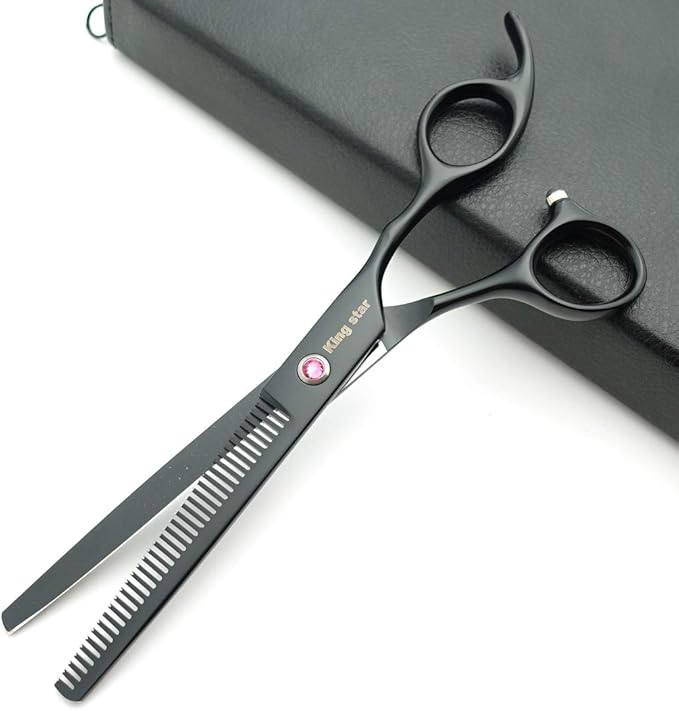 Kingstar 7.0in. Matt Black Professional Pet Grooming Scissors Set,Straight & Thinning & Curved Scissors Set with Comb case A389