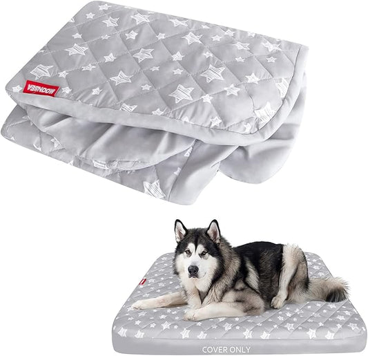Dog Bed Covers Replacement Washable Pet Hair Easy to Remove, Waterproof Dog Bed Covers Noiseless Quilted, Pet Bed Cover Lovely Grey Star Print, Puppy Bed Cover 44x54 Inches, for Dog/Cat, Cover Only