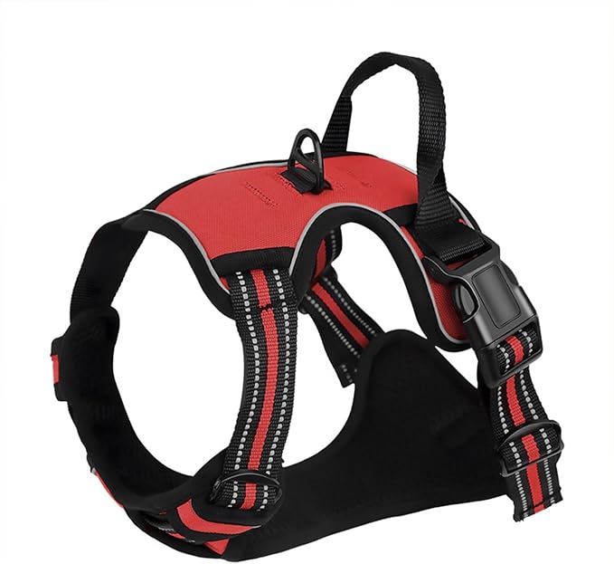 Dog Harness,Adjustable Soft Padded Dog Vest with 2 Leash Clips,No-Pull Pet Harness with 2 Snap Buckles,Reflective No-Choke Pet Oxford Vest for Small Medium Large Dogs (Red, L)