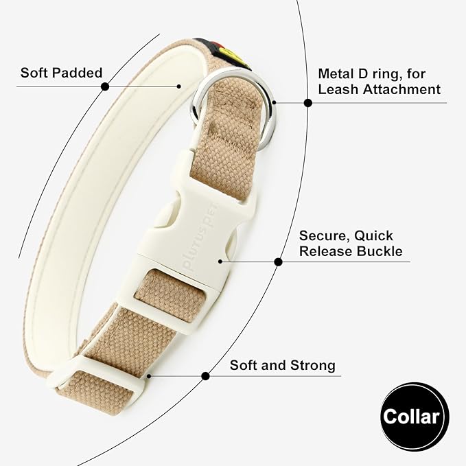 Plutus Pet Cotton Dog Collar, Heavy Duty Collar with Soft Padding, Adjustable and Comfortable for Small Medium and Large Dogs, Beige, M