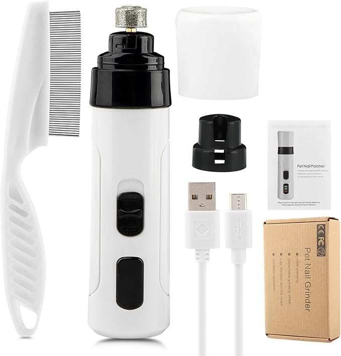 Dog Nail Grinder, 2024 New Silent Grind Pro Dog Nail Trimmer, Upgraded Powerful Electric Dog Nail File Quiet Painless, Rechargeable Nail Clippers Pet Paws Grooming Tool(White+Black)