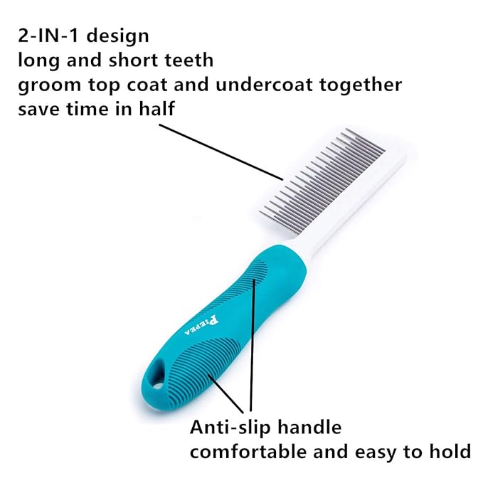 Pet Comb, Long and Short Teeth Comb for Dogs & Cats, Pet Hair Comb for Home Grooming Kit, Removes Knots, Mats and Tangles