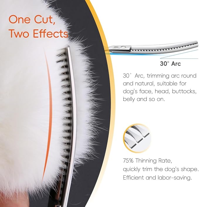 Curved Chunkers Shears Dog Grooming Scissors 7.0 in Professional Downward Thinning Shears for Dogs Cat Pet Japan 440C Stainless Steel Sharp and Durable(7.0 In, Chunker)