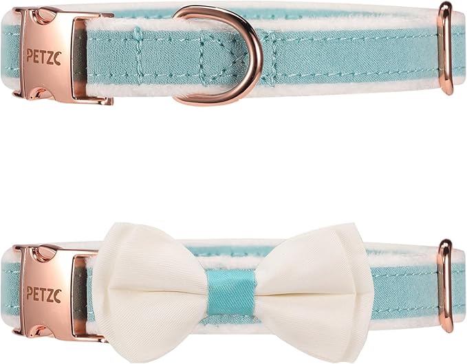 Dog Collar,Metal Buckle Pet Collar Suede Dog Collar Soft&Comfy Adjustable Pet Gift Collars with Bow for Small Medium Large Dogs (Large, Blue&White)
