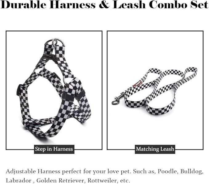 QQPETS Dog Harness Leash Set Adjustable Heavy Duty No Pull Halter Harnesses for Small Medium Large Breed Dogs Back Clip Anti-Twist Perfect for Walking (XS(12"-18" Chest Girth), Black Plaid)