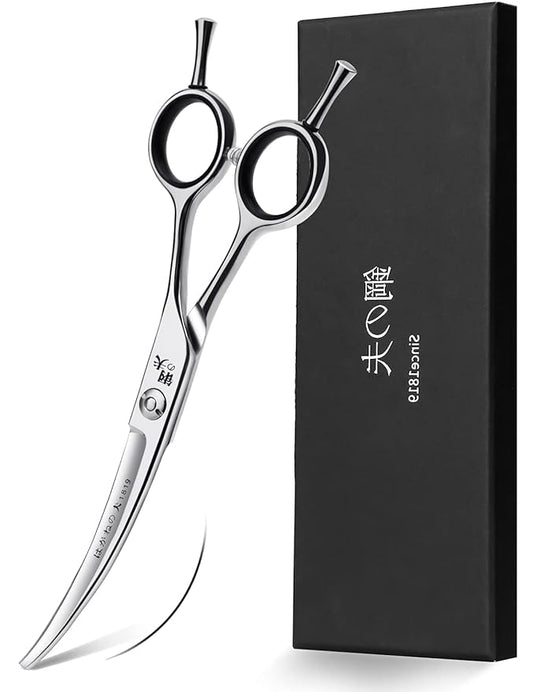 6" Hair Cutting Scissors Professional Curved Grooming Scissors for Small Dogs Cat & Hairstyle Barber Haircut Shears Japanese Stainless Steel Silent Adjustable Tension Removable Soft Ring