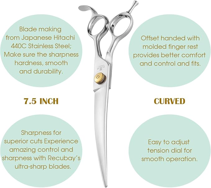 Gold Mantis Professional Dog Shears, 7.5" Curved Shear For All Breeds, Sharp and Smooth Scissoring Tools