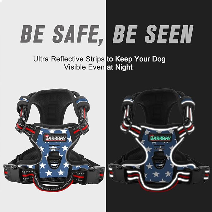 BARKBAY No Pull Dog Harness Front Clip Heavy Duty Reflective Easy Control Handle for Large Dog Walking(Star,L)