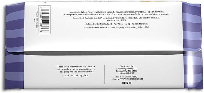 Three Dog Bakery Cookies with Carob Flavored Chips, Premium Treats for Dogs, 13 Ounce Package, 6-Pack