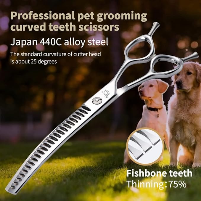 Fenice Peak Dog Grooming Shears Curved Chunker Scissors for Dogs and Cats Face Body Trimming Shears 440C 7''