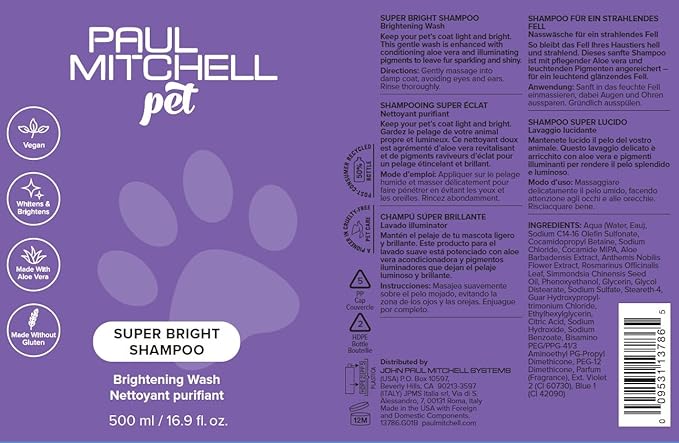 Super Bright Shampoo, Brightening Wash, Whitening Dog Shampoo, 16.9 fl. Oz