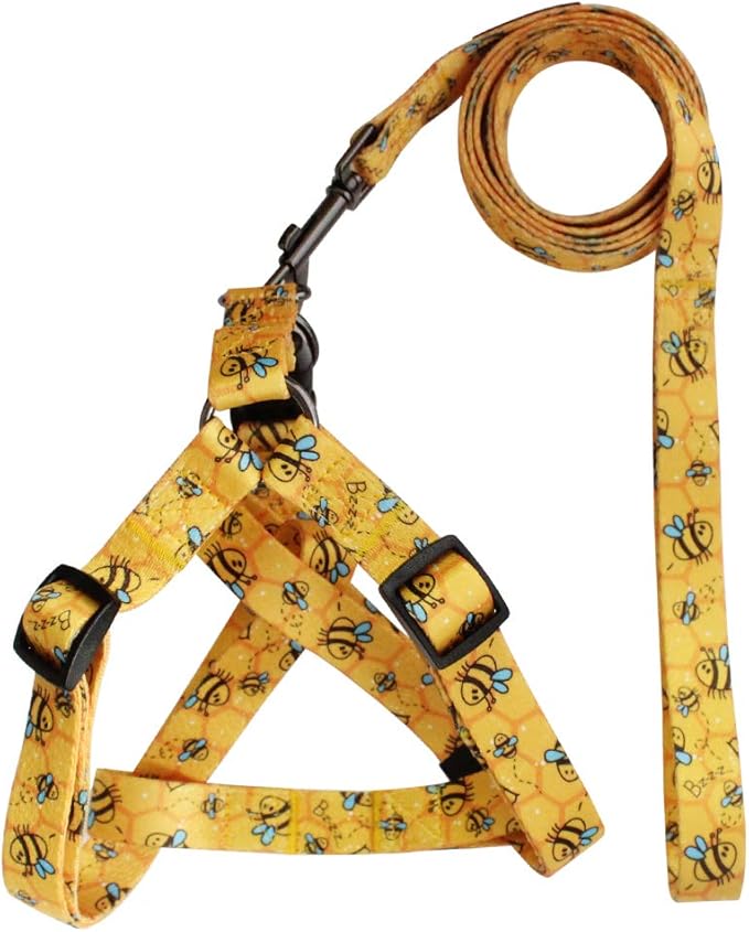 QQPETS Dog Harness Leash Set Adjustable Heavy Duty No Pull Halter Harnesses for Small Medium Large Breed Dogs Back Clip Anti-Twist Perfect for Walking (S(14"-20" Chest Girth), Yellow Bee)