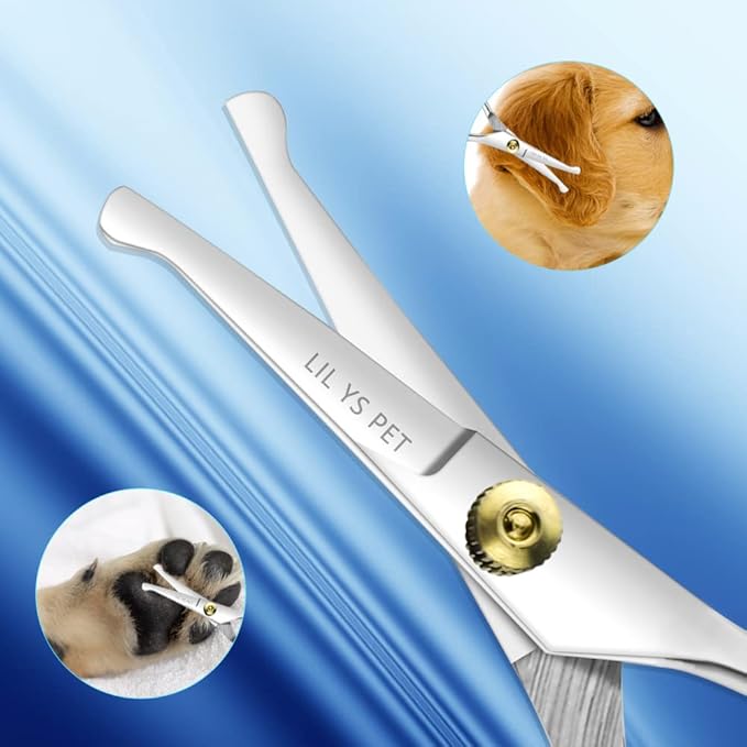 LILYS PET 5.0" Right-Handed Round-Tip Pet Grooming Scissors, Stainless Steel Small Ball Tip for Nose, Ear, Face, Paw Hair for Dogs and Cats