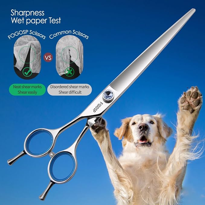 Straight Left Handed Dog Grooming Scissors 7.0'' Professional Dog Shears for Grooming for Pet Cat Japan 440C Dog Scissors for Small Dogs Super Sharp (7.0'' Straight)