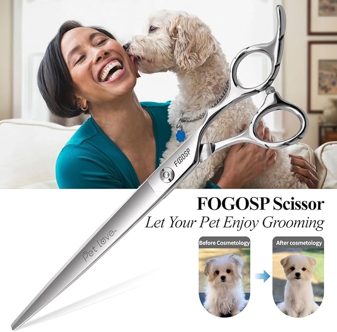 Professional Dog Grooming Scissors - Straight 7.0'' Dog Grooming Shears for Cutting Thick Hair, Small to Medium Pets, Cats (7.0 In, Straight)