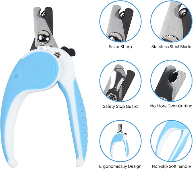 Pet Nail Clippers, Dog Nail Trimmers with Safety Guard to Avoid Excessive Cutting Nails, Dog Grooming Clippers has a Variety of Colors Suitable for Dogs, Cats and Other Pets（Blue）