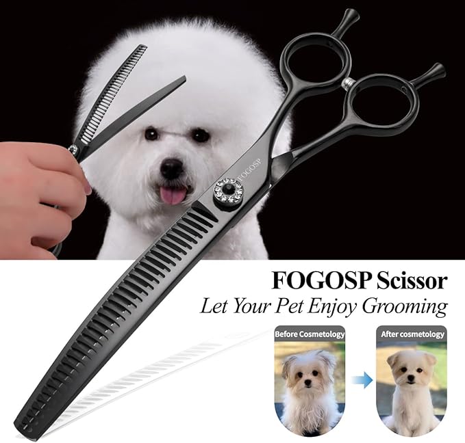 Curved Thinning Shears 7'' Chunker Shears Japan 440C Stainless Steel Professional Dog Scissors for Grooming Small Medium Pet 75% Thinning Rate(BLACK)