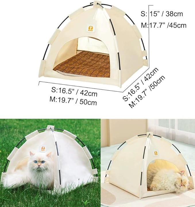 Cute Cat Teepee Cave, Cat Tent Foldable Indoor Outdoor with Thick Mat,Puppy Bed Tent,Bunny Pet Tent Teepee,Portable Dog House Teepee Tent, Cat Bed,Dog Bed Tent,Puppy Bunny,Pet Tent Teepee (A, M)