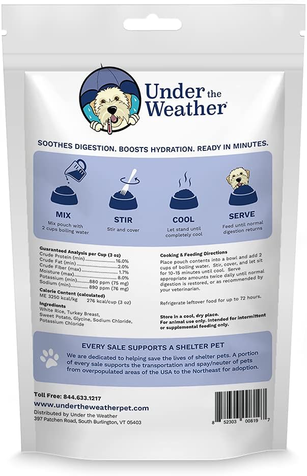 Under the Weather Bland Diet for Dogs | Easy to Digest for Sick Dogs |Always Be Ready| Contains Electrolytes - All Natural Freeze Dried 100% Human Grade Meats| 6 Pack- Rice Turkey & Sweet Potato - 6oz